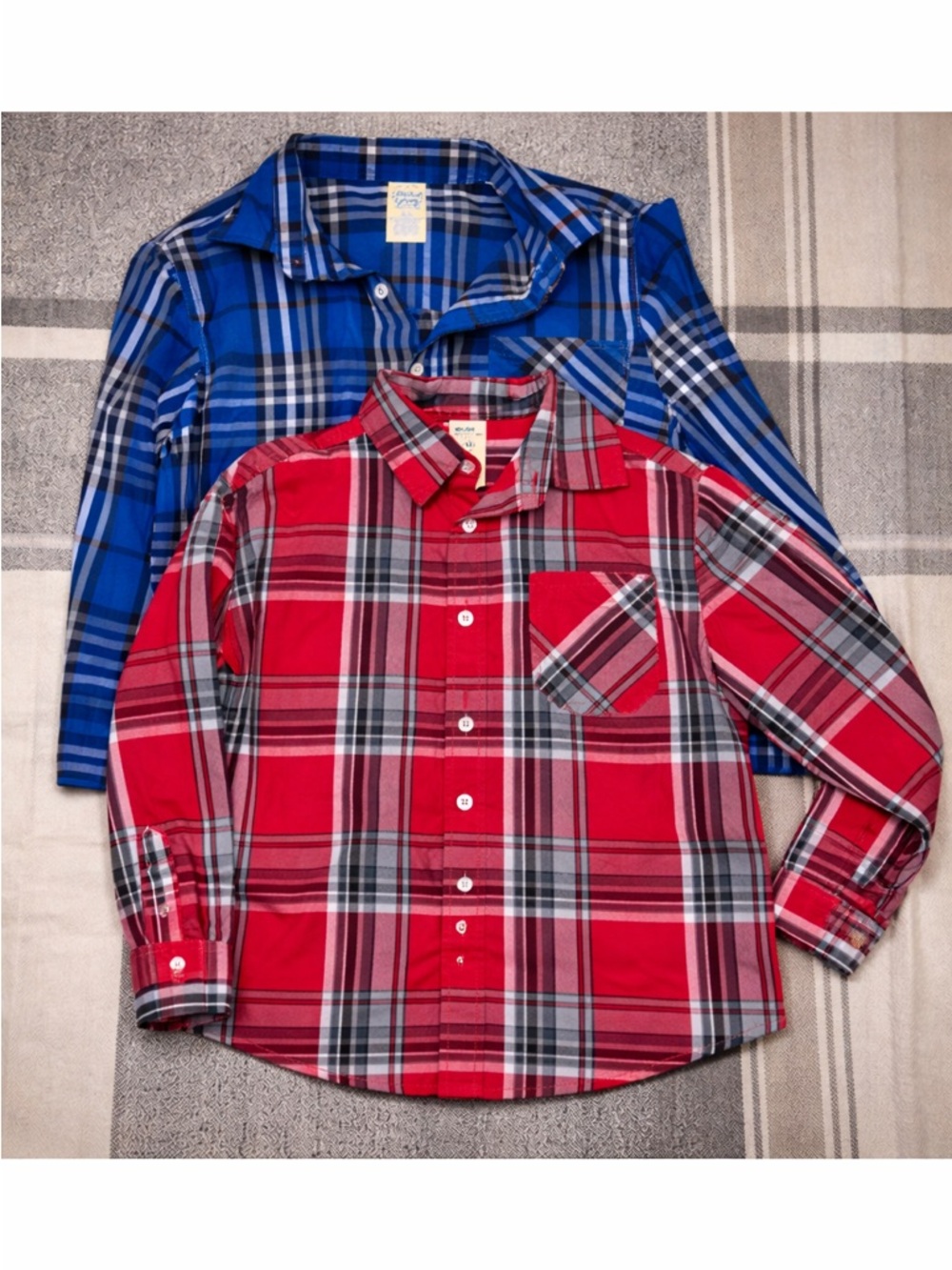 Boys Plaid Button Down Shirt Bundle Red Blue Size L (10-12)